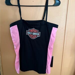 Y2K Harley-Davidson Black and Pink Tank Top spaghetti strap halter top shirt